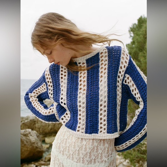 Zara Sweaters - New ZARA Crochet Knit Cropped Sweater